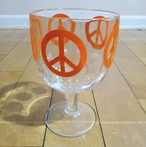 Peace Sign Orange Glass Goblet